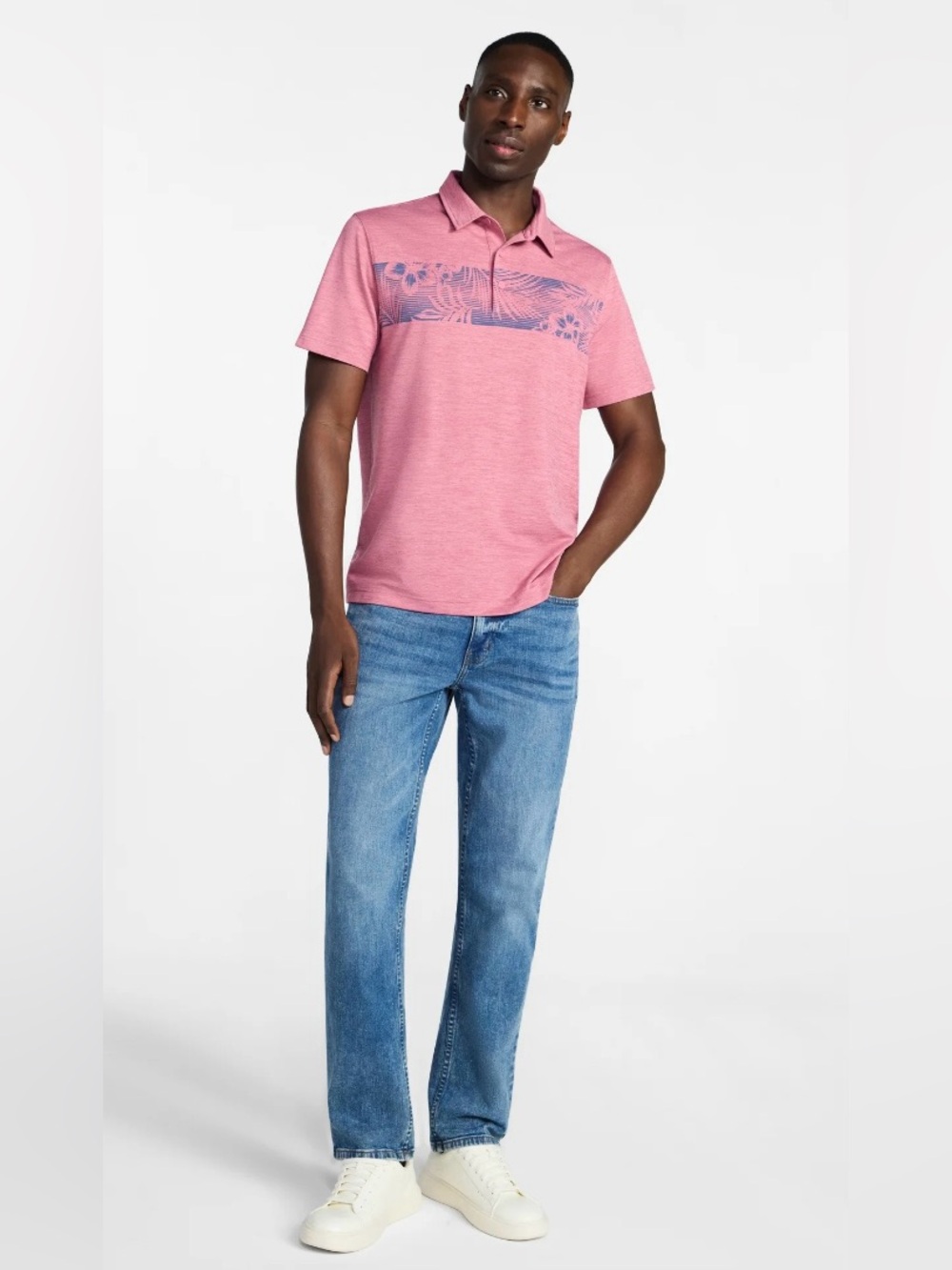 NWT George Floral pink Short-Sleeve Performance  Polo